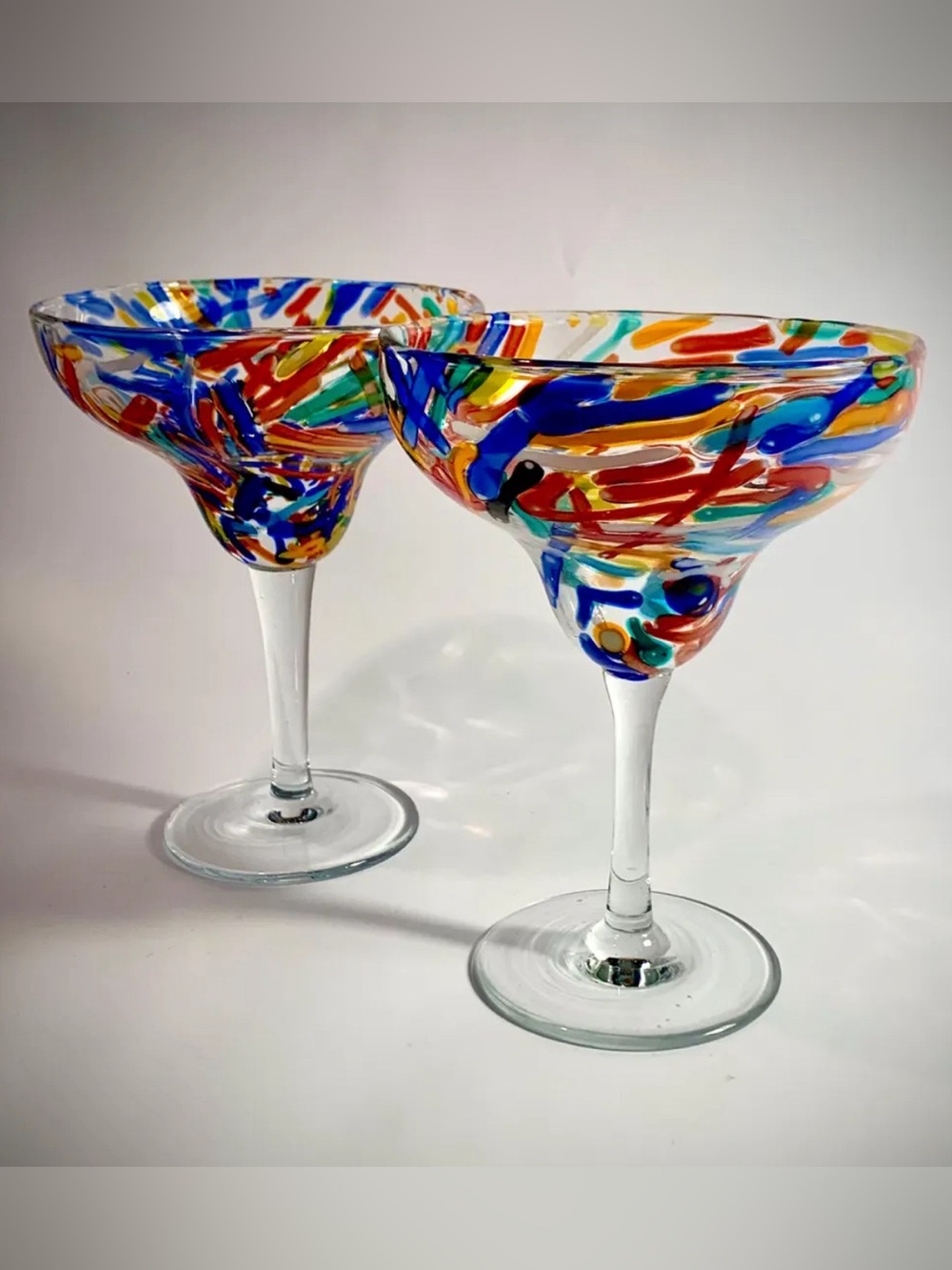 Pier 1 Confetti Margarita Glasses Hand Blown Festive Barware - Set of 2
